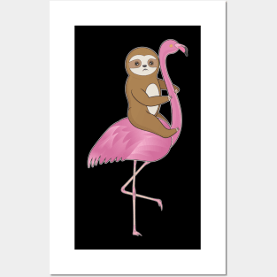 Cute Baby Sloth And Flamingo Posters and Art